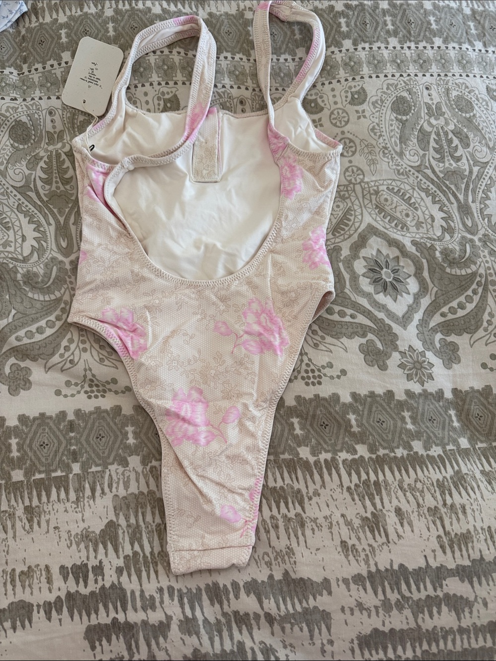 Frankie's Bikinis Cream One-Piece with Pink Floral Print - Picture 4 of 5